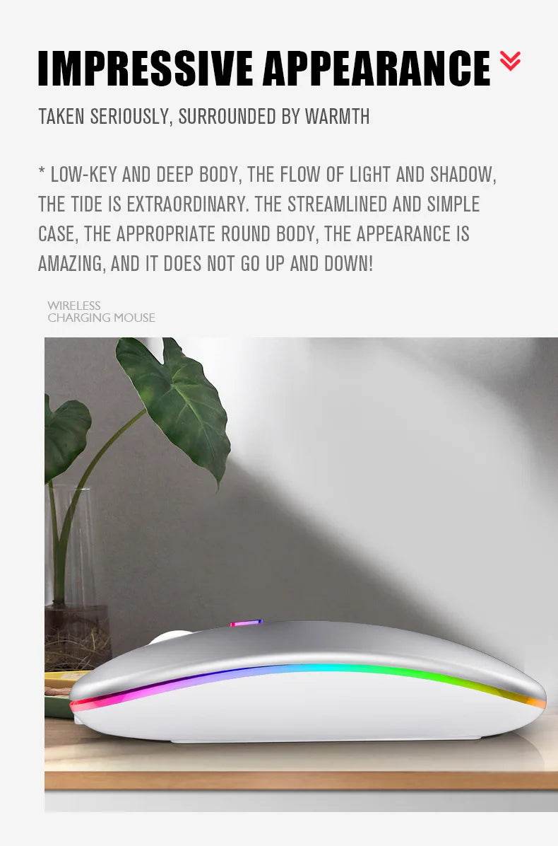 Fitzsi Essentials rechargeable Bluetooth wireless mouse with a sleek design and colorful lighting effects
