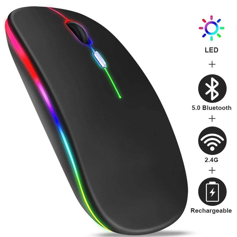 Fitzsi Essentials rechargeable Bluetooth wireless mouse with colorful LED lights and dual connectivity options