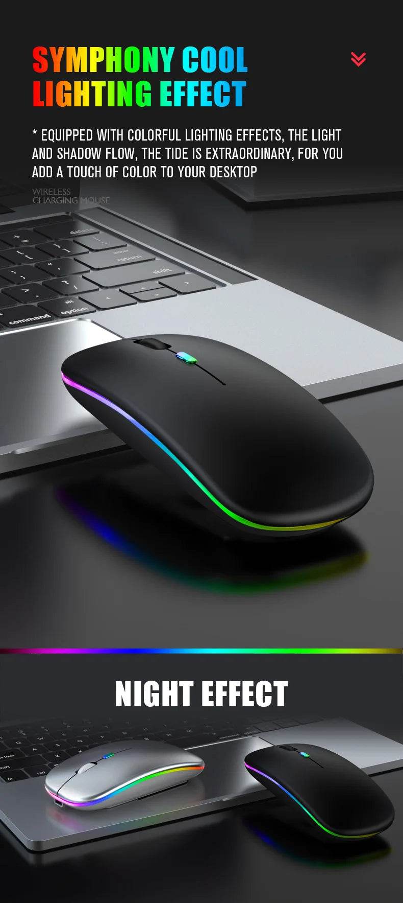 Fitzsi Essentials rechargeable Bluetooth wireless mouse with colorful lighting effects for enhanced desktop use