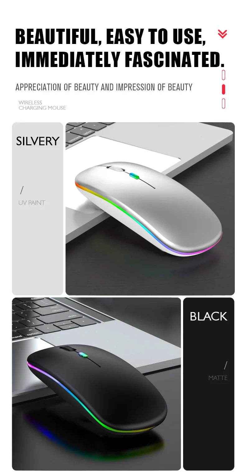 Fitzsi Essentials rechargeable Bluetooth wireless mouse in silver and black colors for easy use