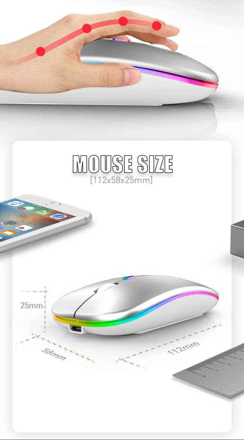 Fitzsi Essentials rechargeable Bluetooth wireless mouse with ergonomic design and RGB lighting, ideal for productivity