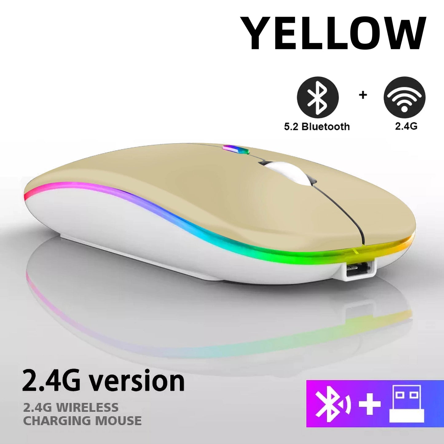 Fitzsi Essentials rechargeable Bluetooth wireless mouse with vibrant yellow finish and dual connectivity options