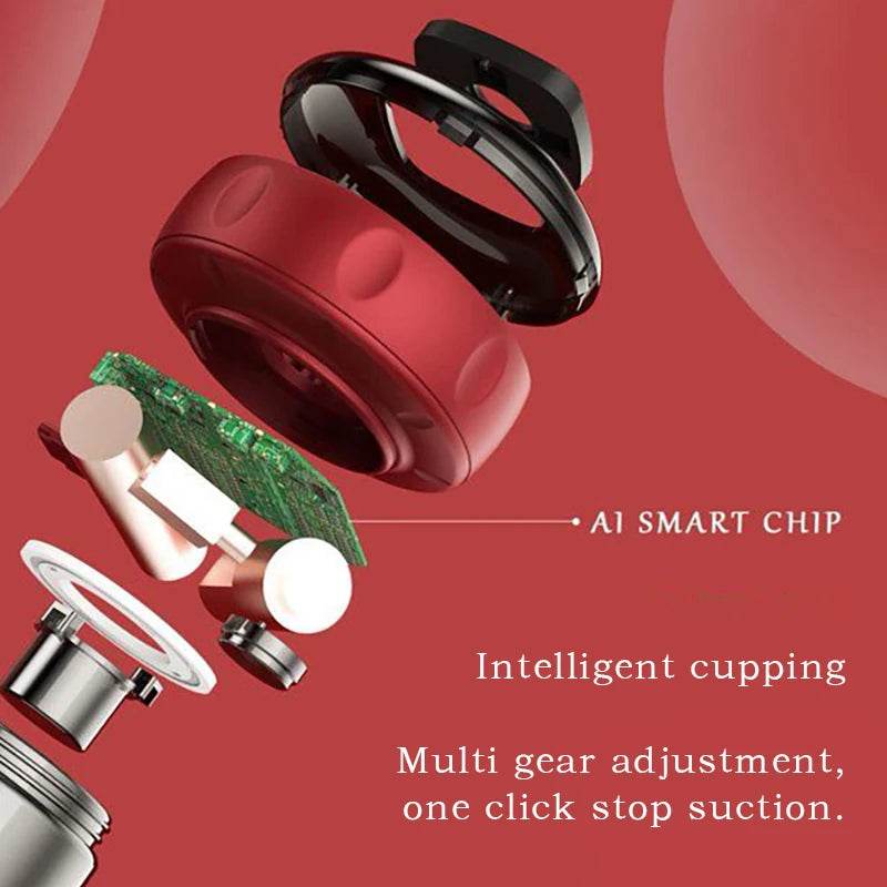 Exploded view of Fitzsi Essentials smart body scraping device highlighting AI smart chip and multi gear adjustment