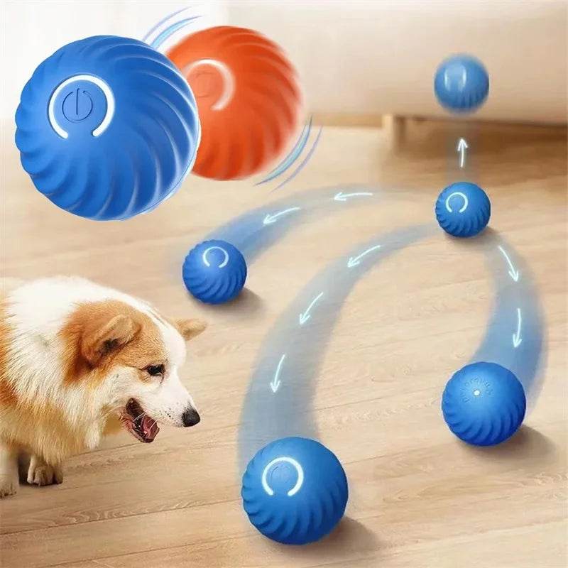 Smart moving dog toy in blue and orange, engaging dogs with interactive motion and playful design