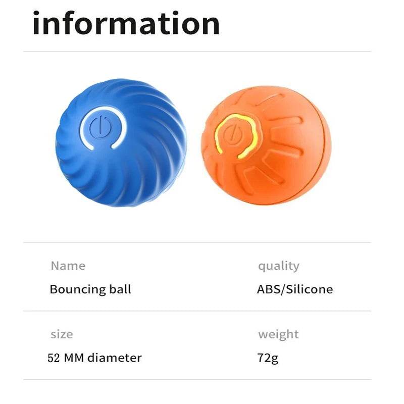 Fitzsi Essentials Smart Moving Dog Toy in blue and orange with a 52MM diameter and made of ABS/Silicone