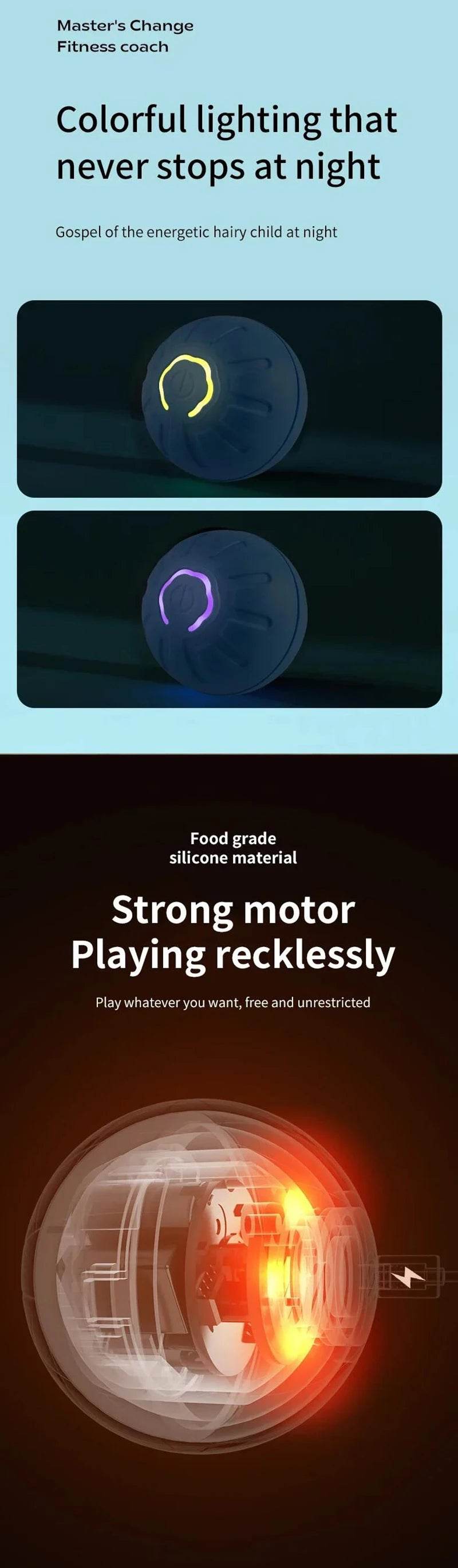 Smart moving dog toy with colorful lights and strong motor for energetic playtime at night