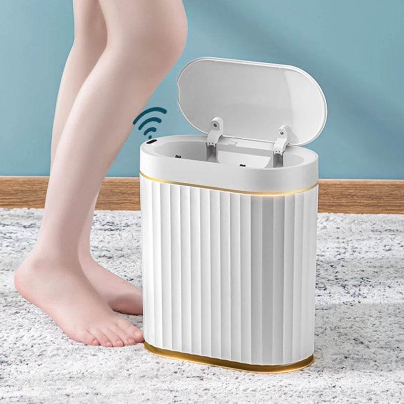 Fitzsi Essentials Smart Tech Waste Bin with Sensor Lid for Hands-Free Operation in White