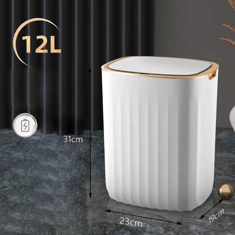 Fitzsi Essentials Smart Tech Waste Bin in White with Gold Accents and 12L Capacity