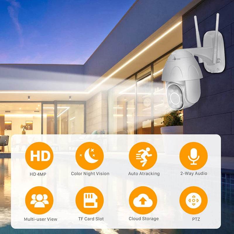 Fitzsi Essentials Tuya Smart Outdoor Camera with HD 4MP, color night vision, and two-way audio features