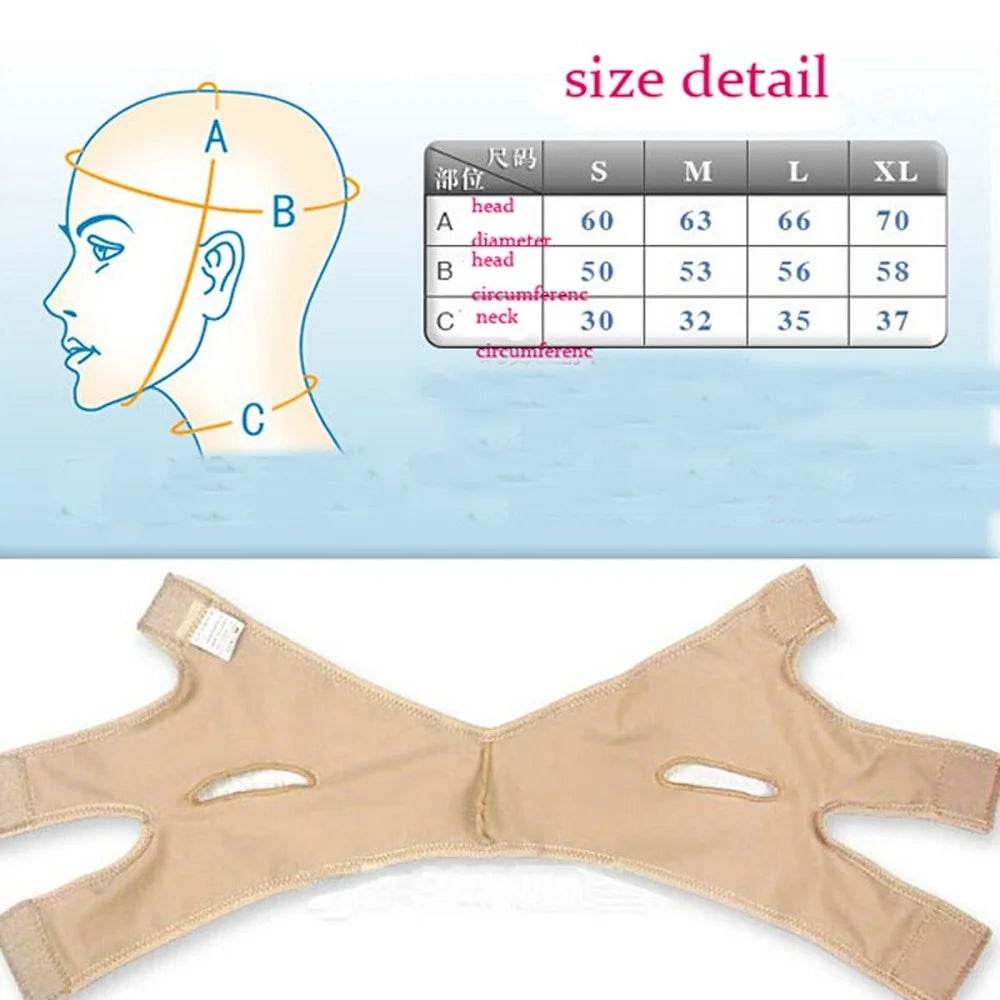 V line face slimming band with size details for effective facial contouring and support