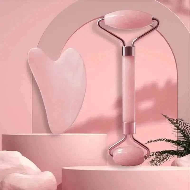 Fitzsi Essentials face neck massager roller in pink with a smooth jade design for refreshing massage