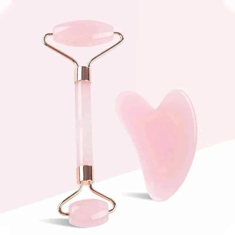 Fitzsi Essentials face neck massager roller set with rose quartz roller and gua sha tool for skincare therapy