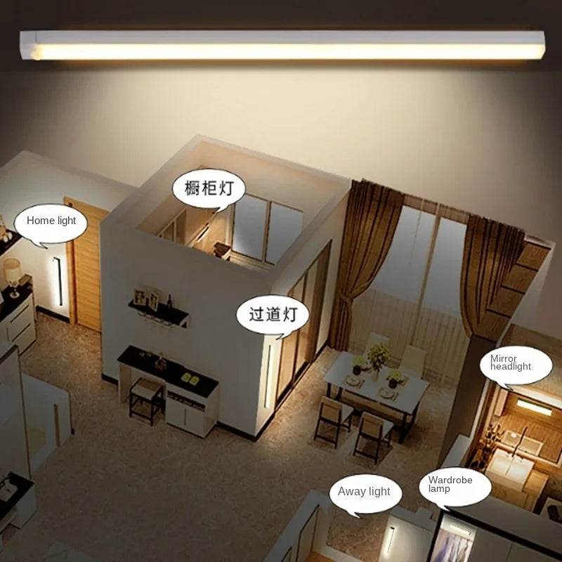 Fitzsi Essentials intelligent sensing light strip illuminating various areas of a modern interior space