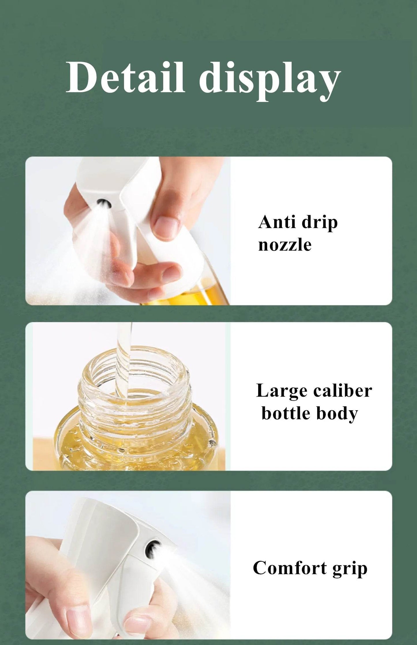 Fitzsi Essentials olive oil dispenser for BBQ with anti-drip nozzle and comfort grip design