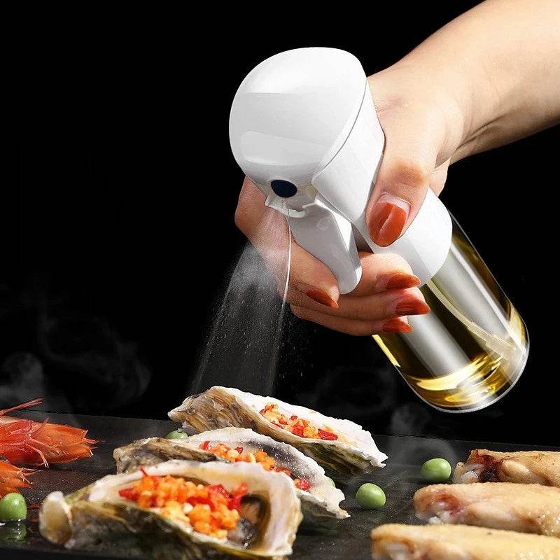 White olive oil dispenser for BBQ spraying oil on grilled seafood for enhanced flavor