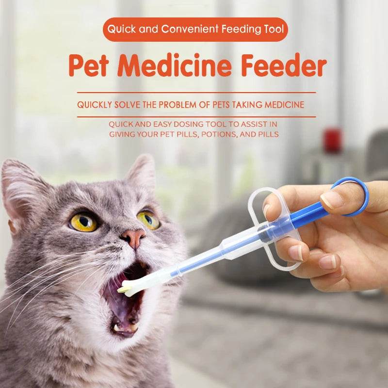 Pet pill syringe gun for easy medication dosing in cats to improve pet health