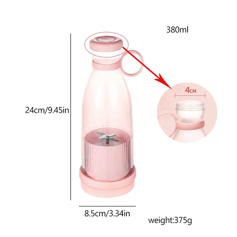 Fitzsi Essentials portable fruit juicer bottle in pink, 380ml capacity with easy-to-use design