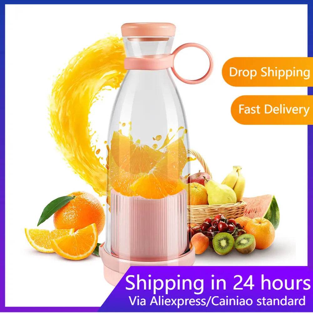 Fitzsi Essentials portable fruit juicer bottle with vibrant orange juice and fruits displayed