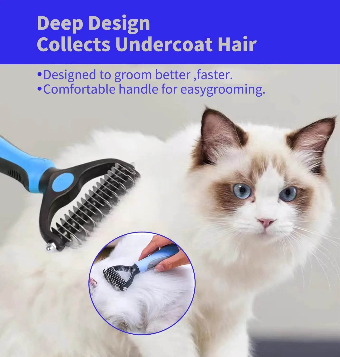Fitzsi Essentials professional pet deshedding brush with ergonomic handle for efficient grooming