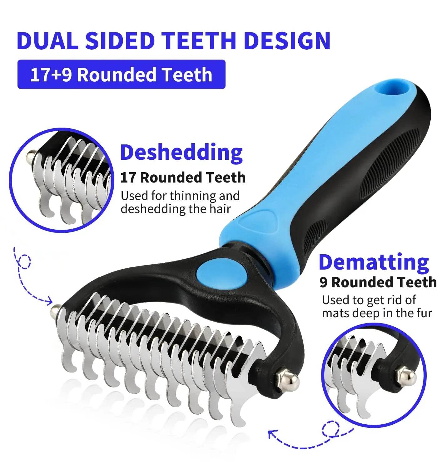 Fitzsi Essentials professional pet deshedding brush with dual sided teeth design for effective grooming