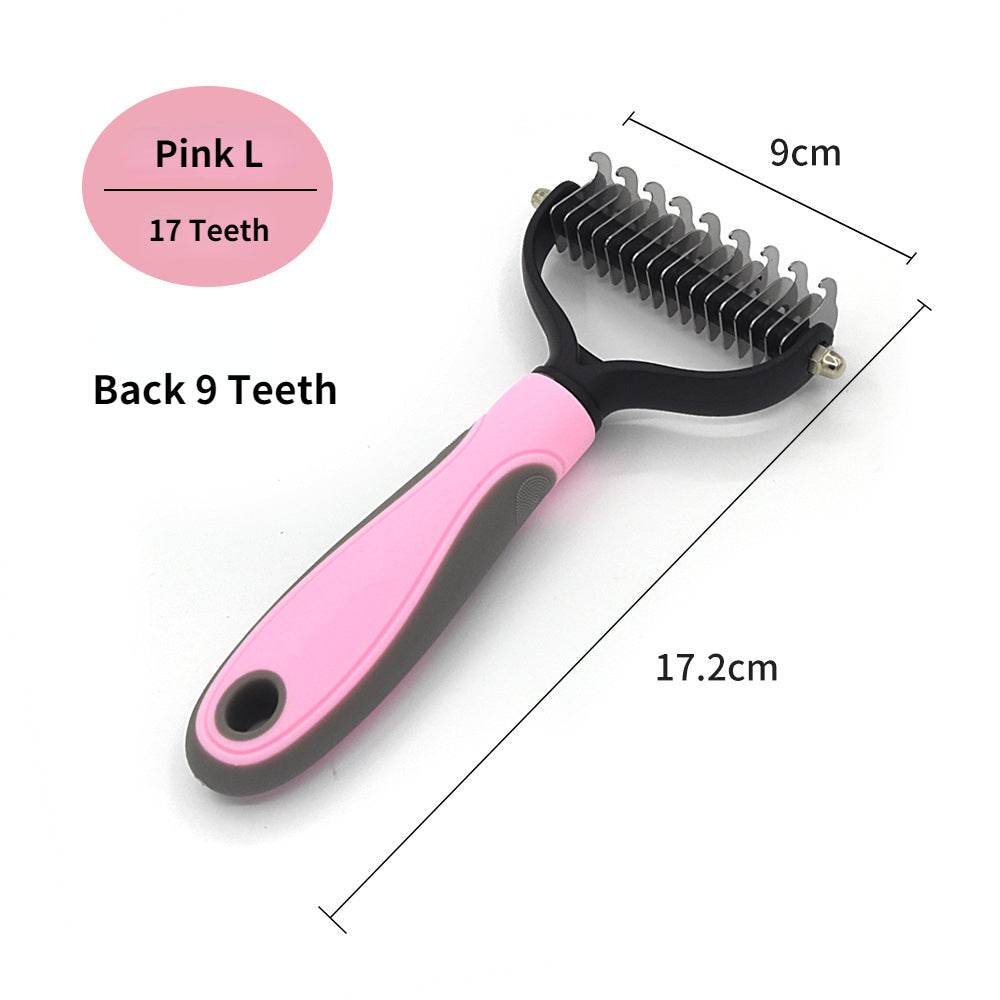 Professional pet deshedding brush in pink with ergonomic handle for effective pet grooming