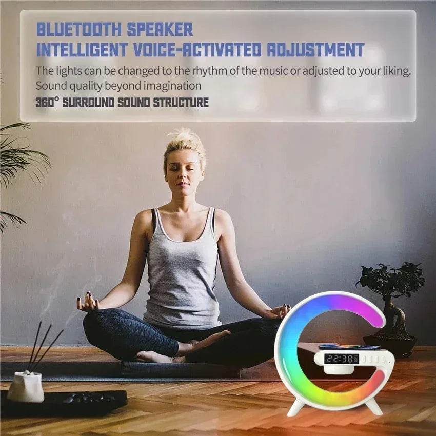 Multifunctional RGB alarm clock with Bluetooth speaker and intelligent voice-activated adjustment for enhanced sound