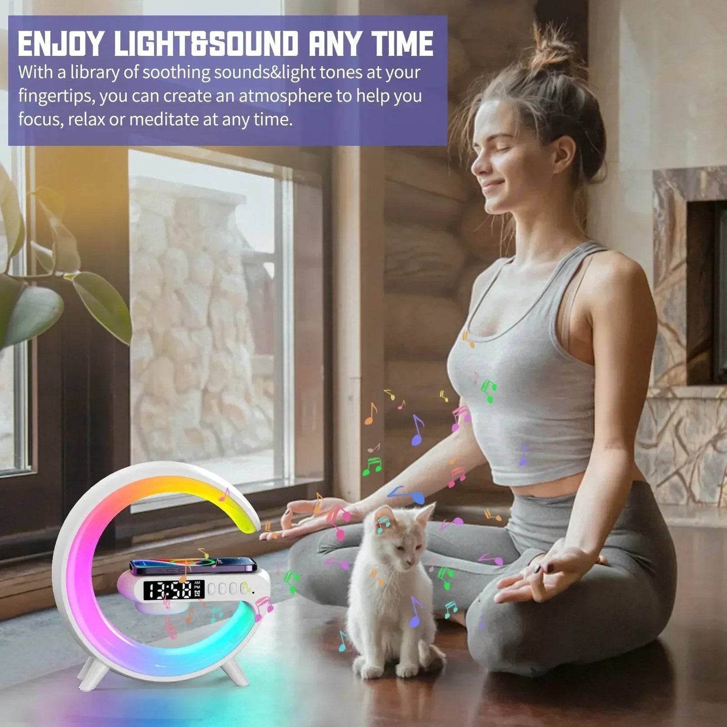 Multifunctional RGB alarm clock with soothing sounds and colorful lights for relaxation and focus