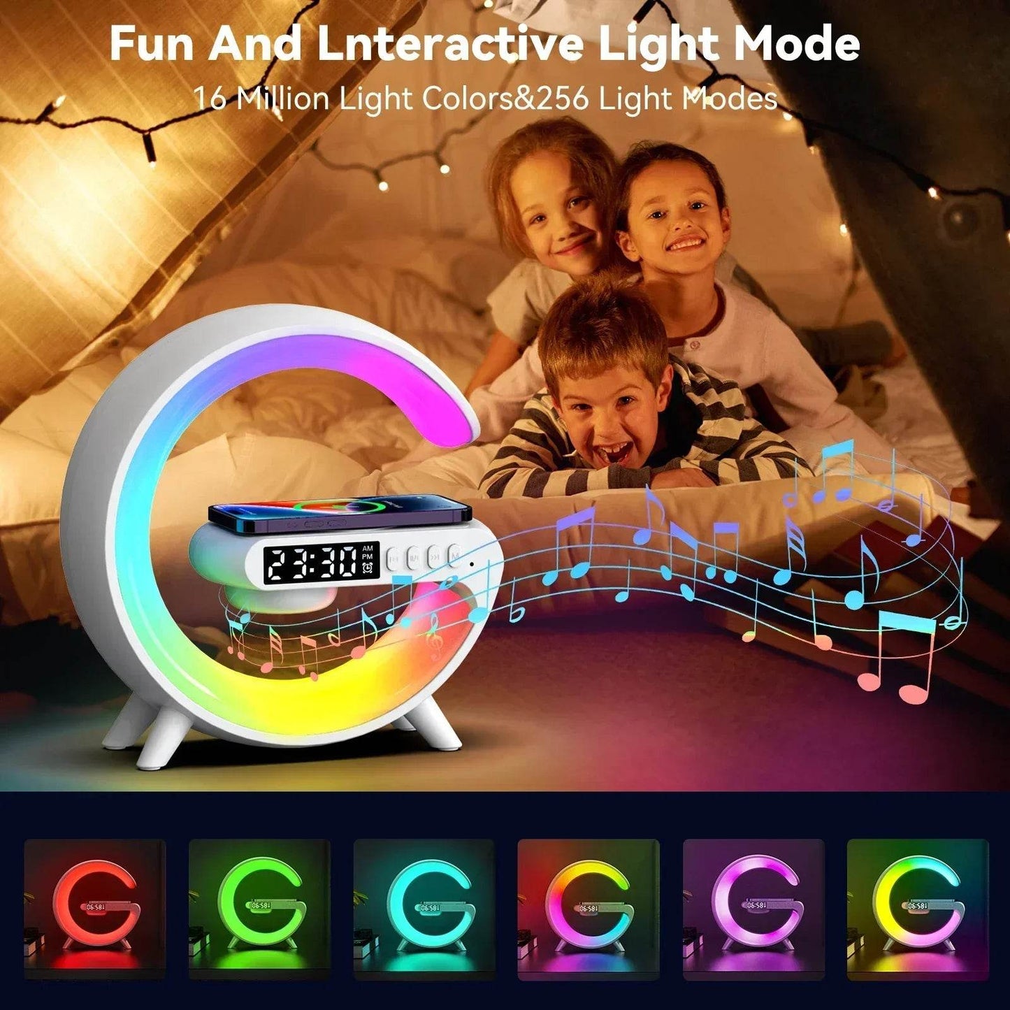 Fitzsi Essentials multifunctional RGB alarm clock with colorful light modes and digital display