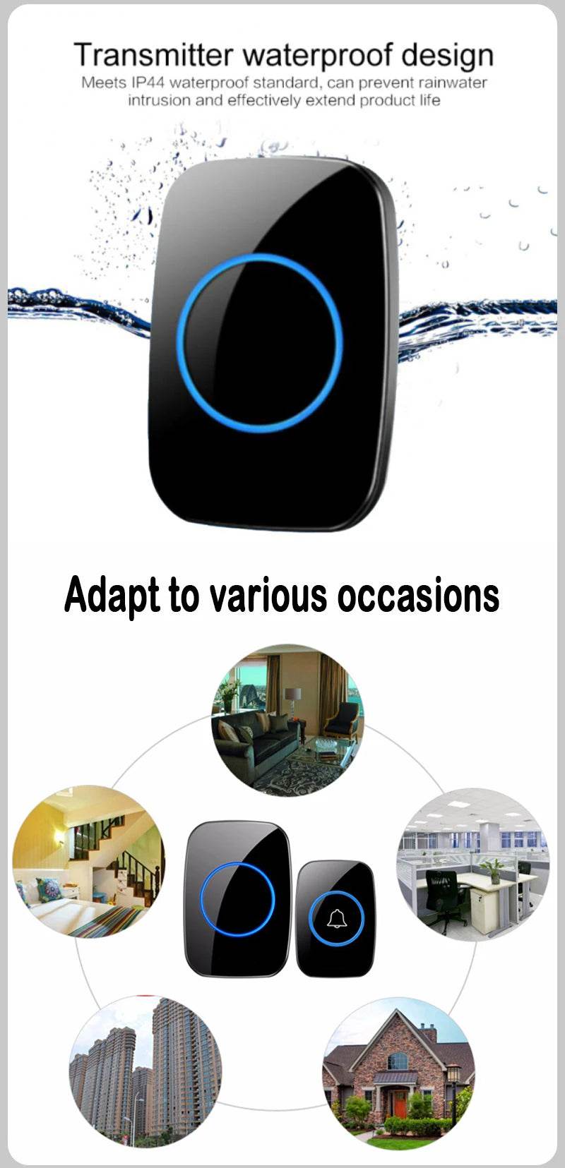 Fitzsi Essentials Wireless Doorbell EU Plug with Waterproof Design for Various Occasions