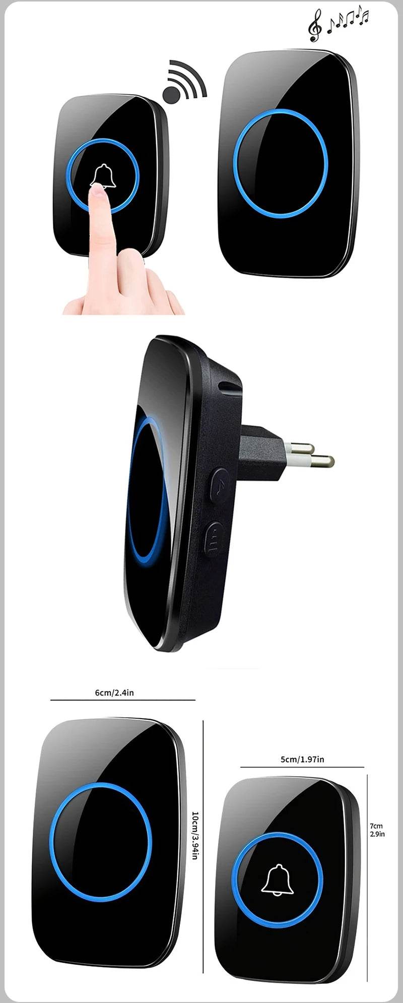 Fitzsi Essentials wireless doorbell EU plug with sleek design and easy-to-use push button