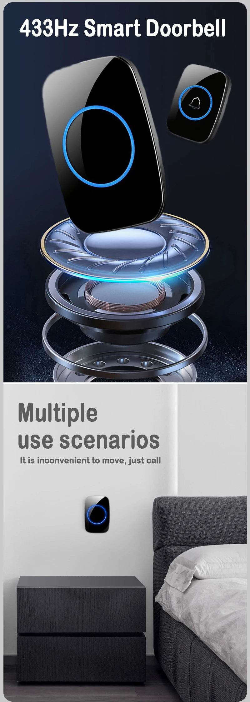 Fitzsi Essentials wireless doorbell EU plug with smart design and multiple use scenarios in modern home settings