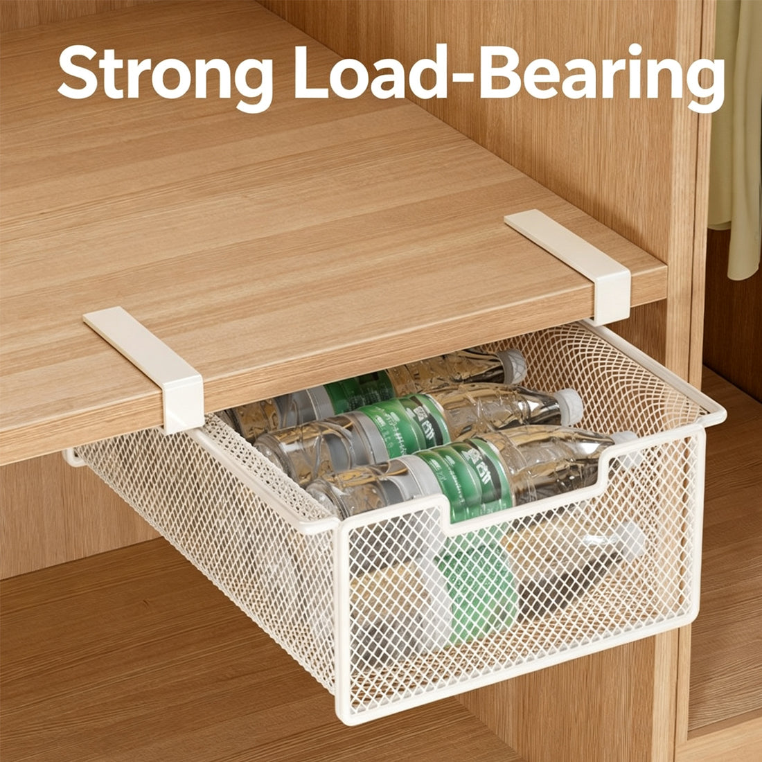 Pull-Out Under-Shelf Storage Basket – White Metal Mesh Organiser