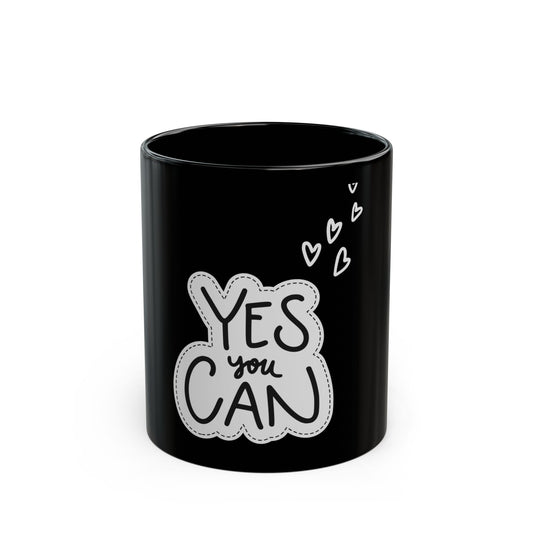 Inspirational Black Mug - 'YES you CAN' Coffee Cup Motivational Drinkware
