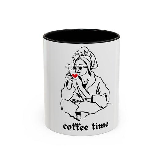 Chic Coffee Time Mug Stylish Gift for Coffee Lovers Black Accented Coffee Mug