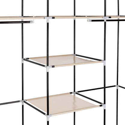 Portable Fabric Wardrobe with 2 Hanging Rails & 9 Shelves – Beige