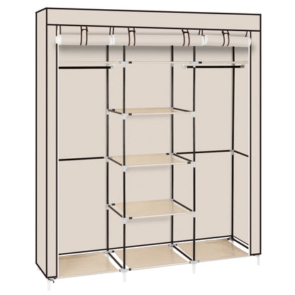 Portable Fabric Wardrobe with 2 Hanging Rails & 9 Shelves – Beige