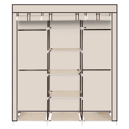 Portable Fabric Wardrobe with 2 Hanging Rails & 9 Shelves – Beige