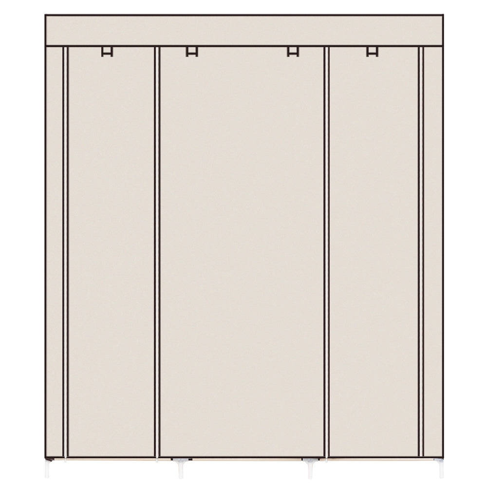Portable Fabric Wardrobe with 2 Hanging Rails & 9 Shelves – Beige