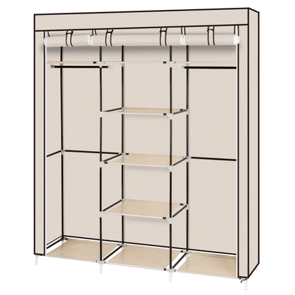 Portable Fabric Wardrobe with 2 Hanging Rails & 9 Shelves – Beige