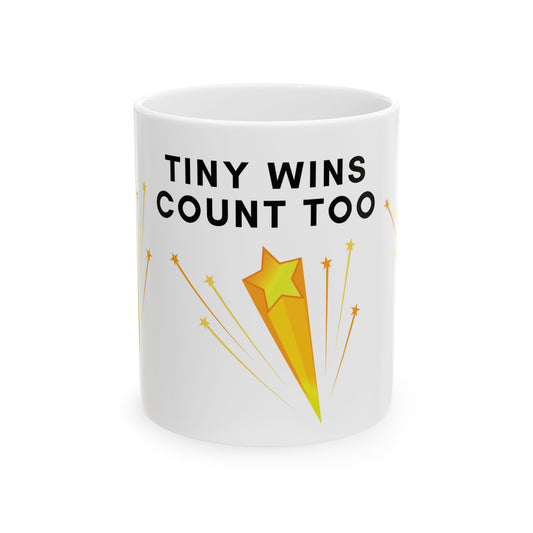 Motivational Ceramic Mug, Tiny Wins Count Too Coffee Cup, Inspirational Gift, Office Decor, Cheerful Drinkware, Positive Vibes
