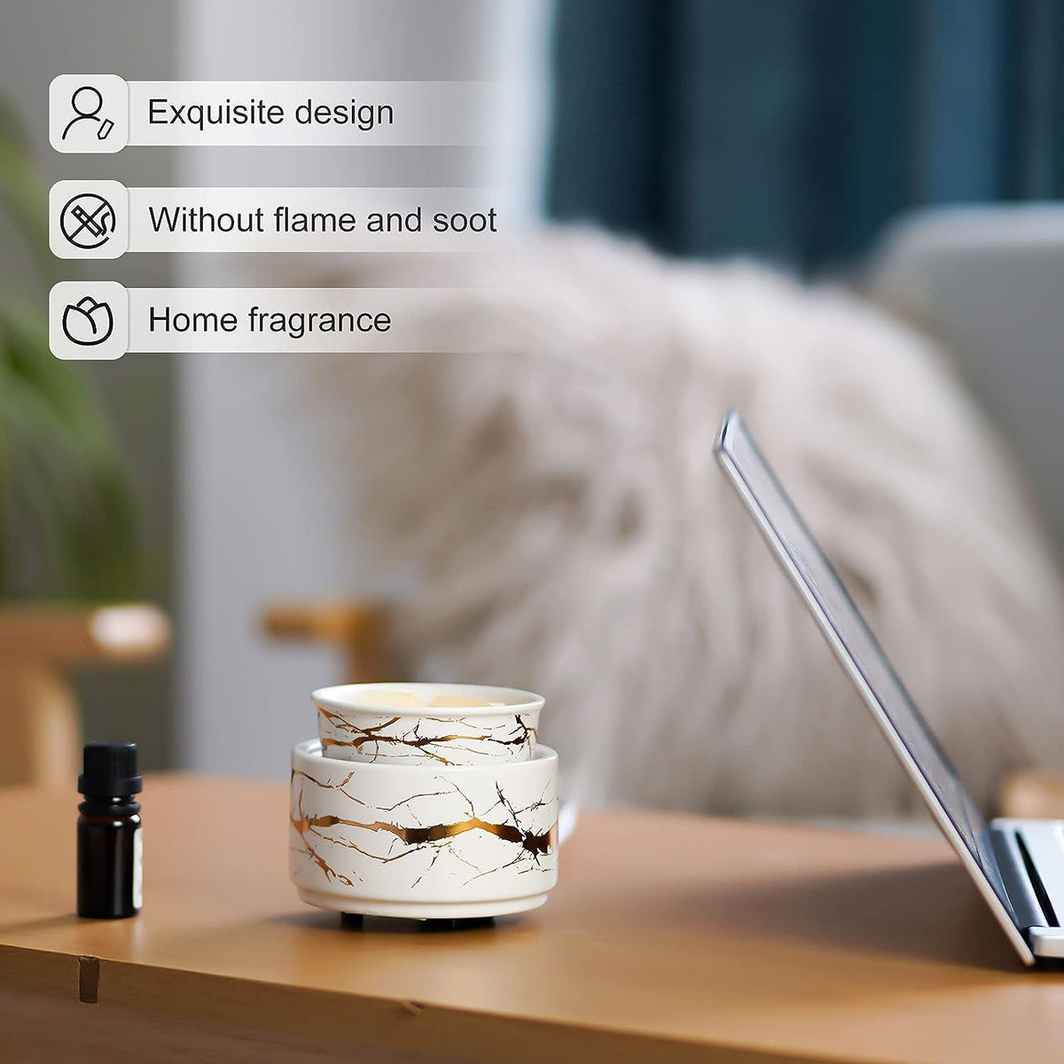 3-in-1 Electric Ceramic Wax Melt Burner – White & Gold