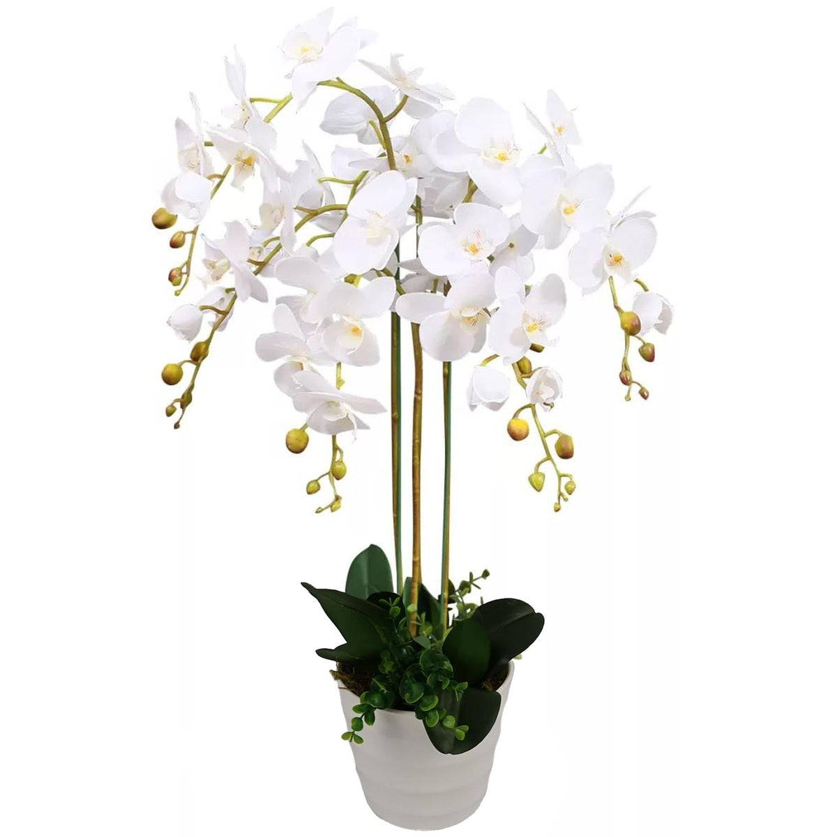 85cm Artificial White Orchid Plant – Deluxe Bush with Pot
