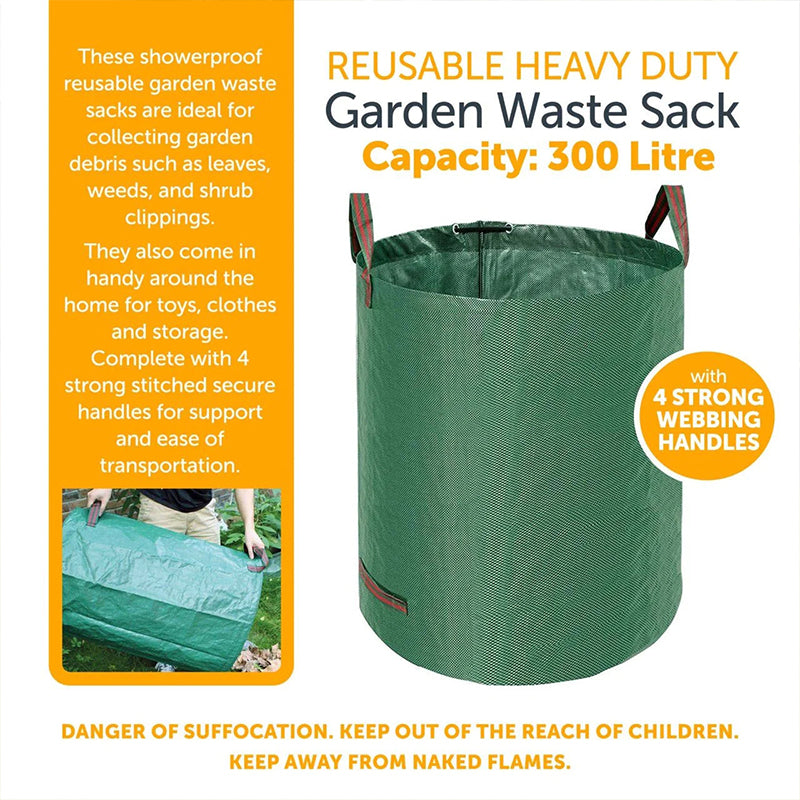 300L Heavy Duty Reusable Garden Waste Bag with Zipper & Handles