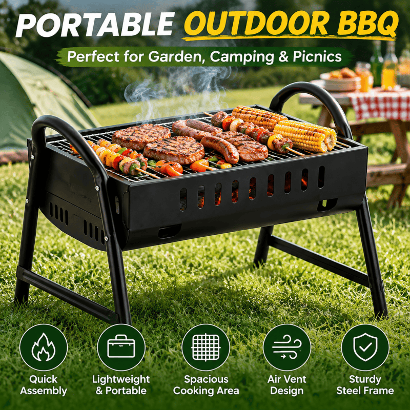 Portable Charcoal BBQ Grill – Outdoor Garden & Camping BBQ