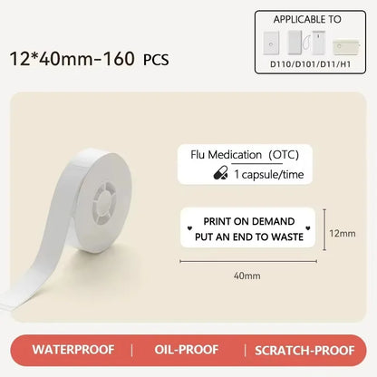 Niimbot D11/D110/D101 Thermal Label Rolls – White Self-Adhesive Stickers