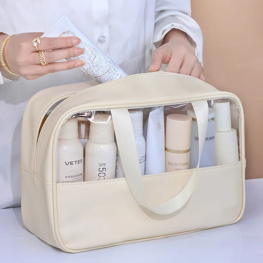 Transparent Waterproof Travel Cosmetic Bag – Large-Capacity Portable Makeup & Toiletry Organizer for Women