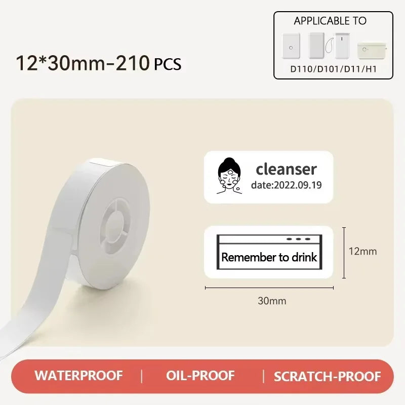 Niimbot D11/D110/D101 Thermal Label Rolls – White Self-Adhesive Stickers