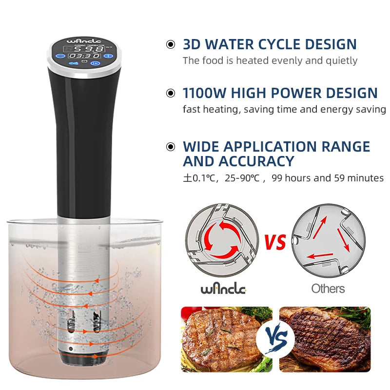1100W IPX7 Waterproof Vacuum Cooker with Digital Display