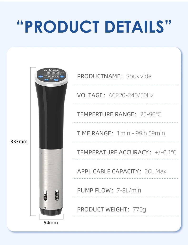 1100W IPX7 Waterproof Vacuum Cooker with Digital Display