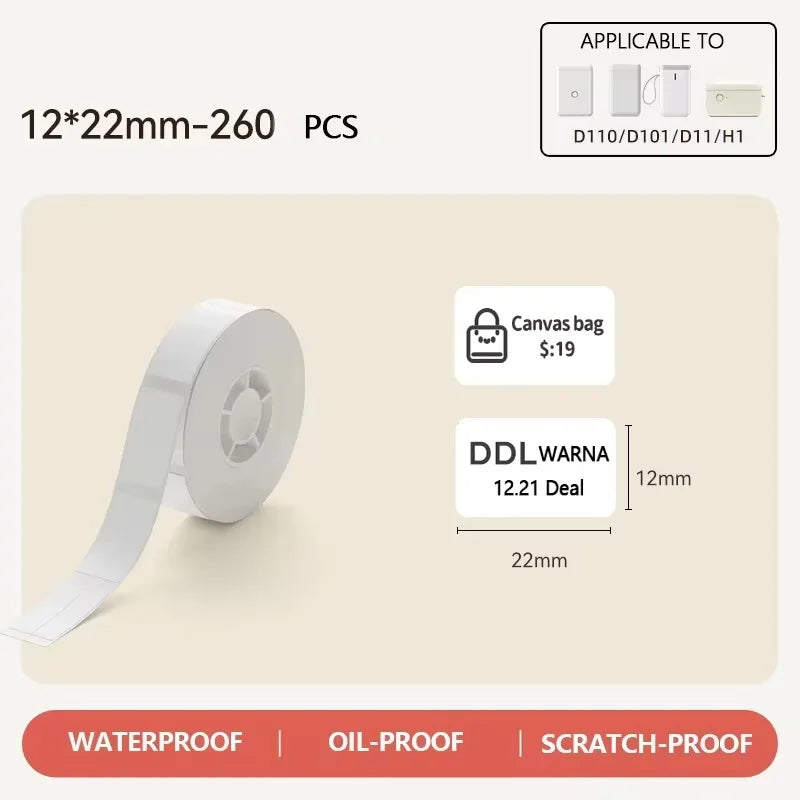 Niimbot D11/D110/D101 Thermal Label Rolls – White Self-Adhesive Stickers
